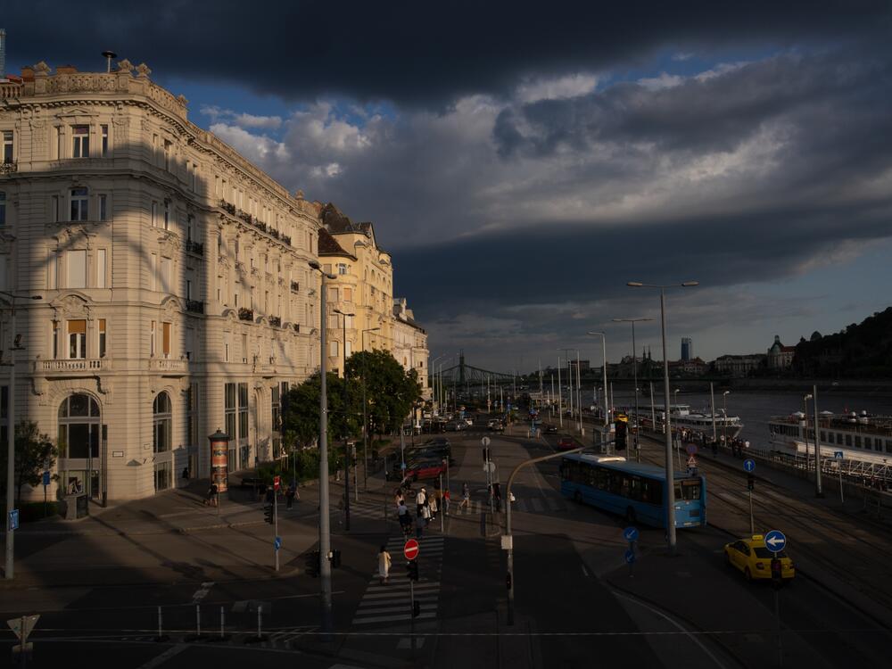 Buildings overlooking the Danube River in Budapest.