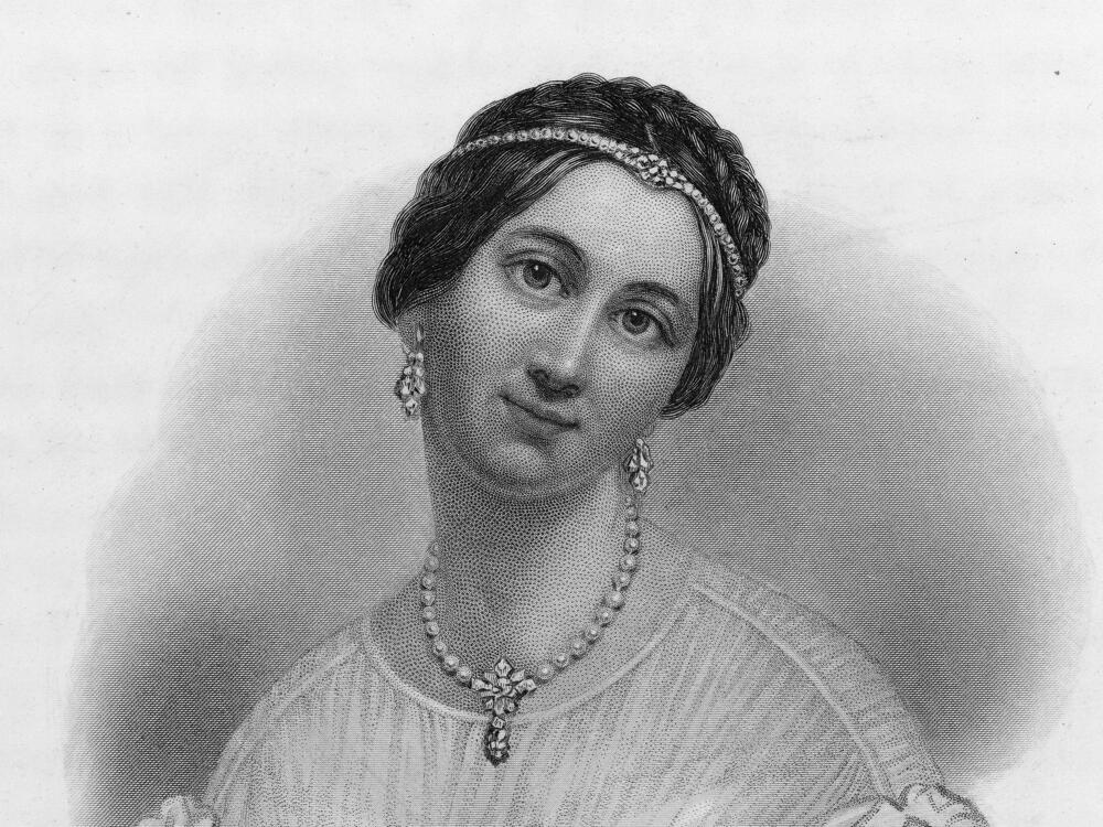 An engraved portrait of First Lady Julia Gardiner Tyler. She and President Tyler had seven children together, one of whom was Harrison Ruffin Tyler's father.
