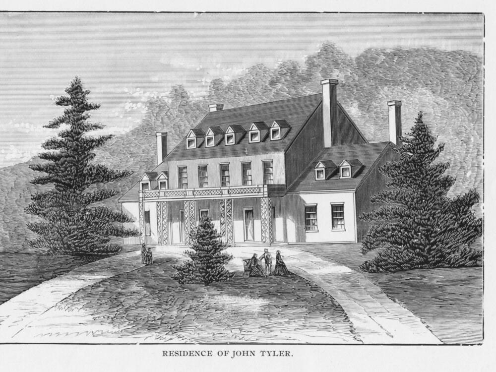 Engraved view of Sherwood Forest, the home of President John Tyler, in Charles City County, Va., circa 1845.