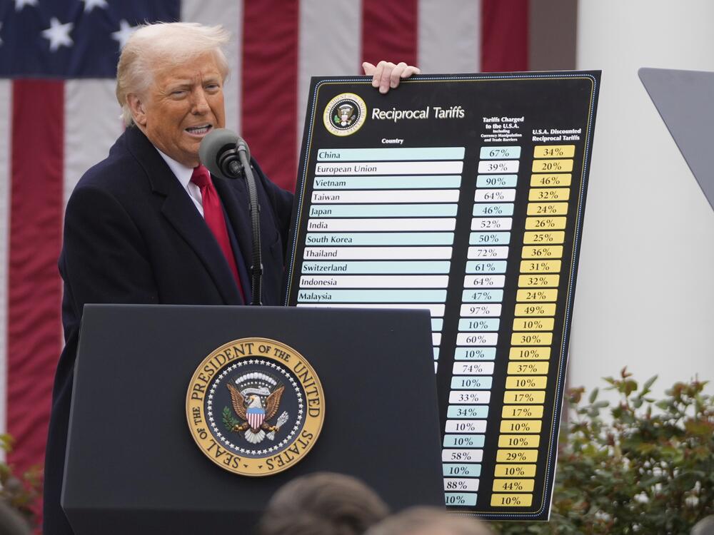 President Trump speaks during an event to announce new tariffs in the Rose Garden at the White House on April 2 in Washington, D.C.