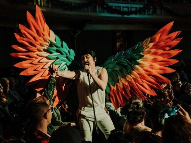 Drag king Freddie Hercury performs at an event in Homer, N.Y., in 2023. The artist faced an online bomb threat in the run-up to a Pride performance in 2024.