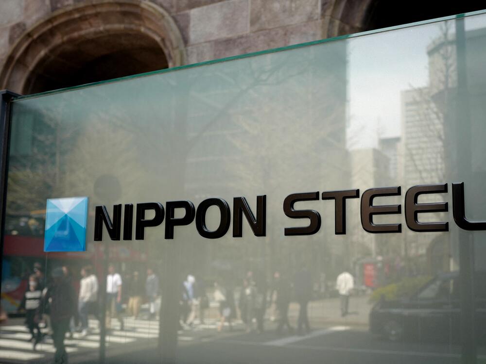 The logo of Japan's largest steel manufacturer Nippon Steel corporation is seen in front of the company's head office in Tokyo on April 10.