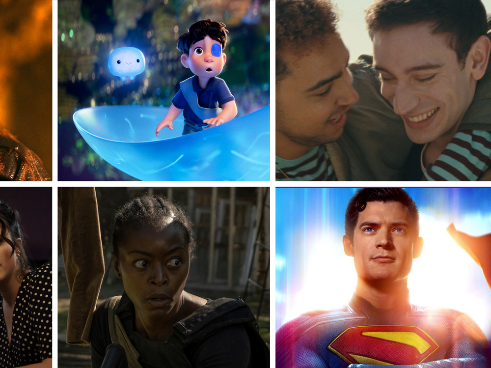 Clockwise left to right: Ana de Armas as Eve in <em>Ballerina</em>. Elio (voiced by Yonas Kibreab) and a liquid supercomputer (voiced by Shirley Henderson) in the new Pixar movie <em>Elio</em>. Archie Madekwe and Théodore Pellerin in <em>Lurker</em>. David Corenswet as Superman. Danielle Deadwyler in <em>40 Acres</em>.  Aubrey Plaza as MG Falcone and Margaret Qualley as Honey O'Donahue in <em>Honey Don't! </em>