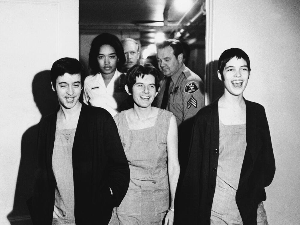 From left: Susan Atkins, Patricia Krenwinkel and Leslie Van Houten, laugh as they walk to court in Los Angeles for sentencing on March 29, 1971.