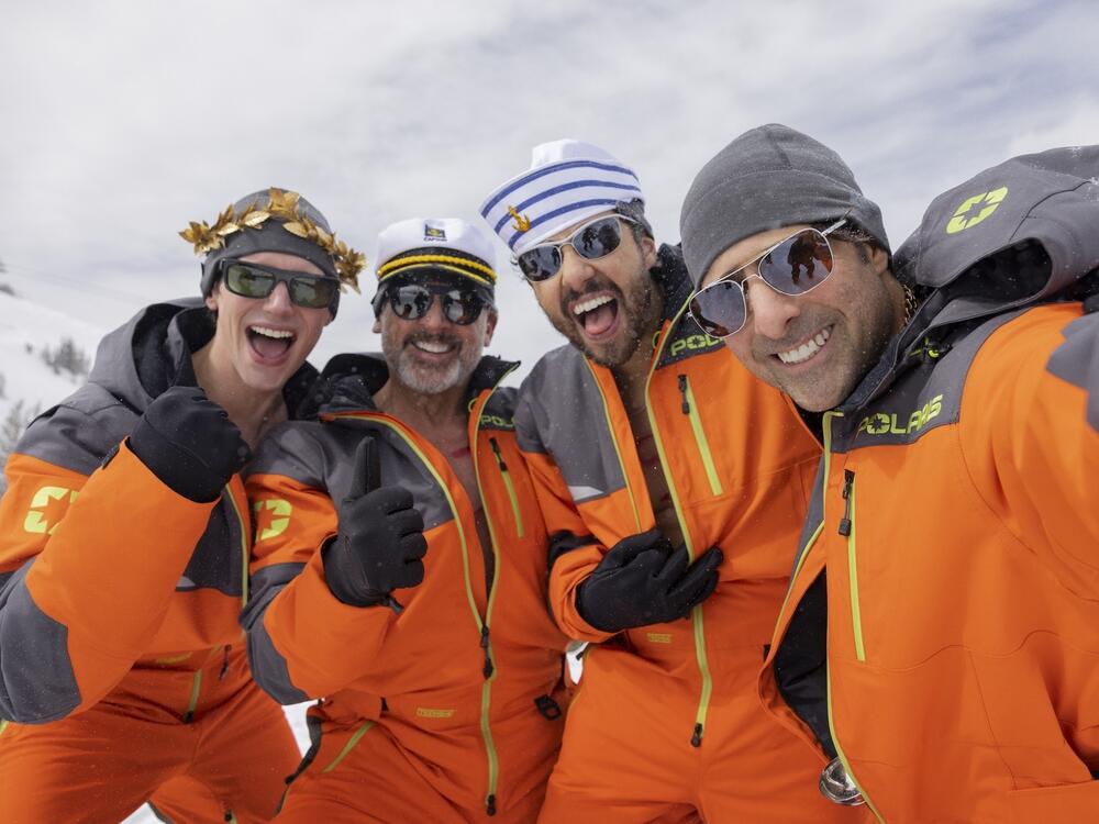 Cory Michael Smith, left, Steve Carell, Ramy Youssef and Jason Schwartzman star in HBO's <em>Mountainhead.</em>