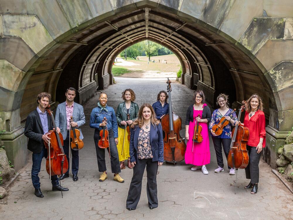Pianist Simone Dinnerstein (center) and her Baroklyn chamber music ensemble have recorded a new album of arrangements, <em>Complicité.</em>