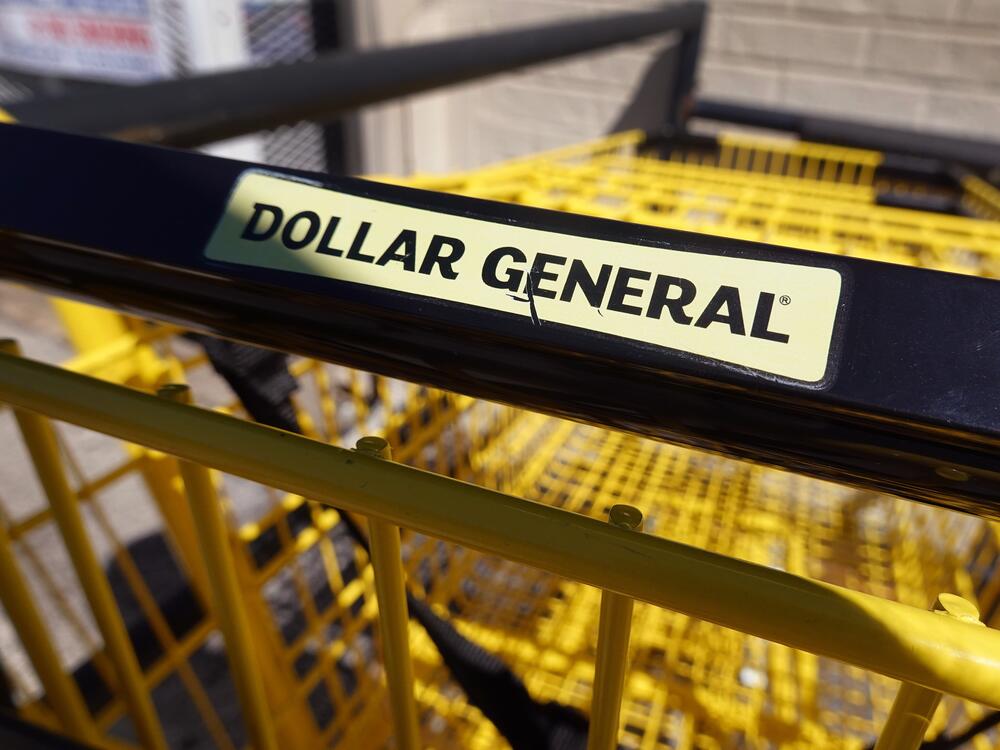 Shopping carts sit outside of a Dollar General store in Chicago.