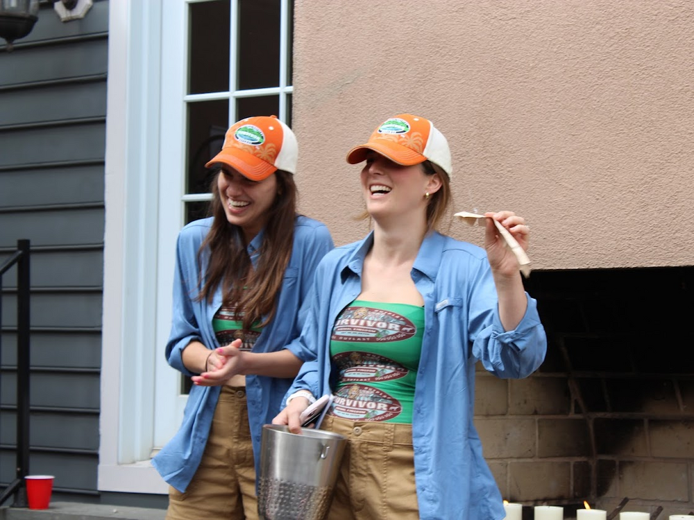 Care Shoaibi and Anna Wickham, role play as Jeff Probst — longtime Survivor host. They're reading the votes to see who will be eliminated from the game next.