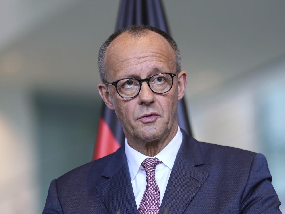 German Chancellor Friedrich Merz attends a news conference at the chancellery in Berlin, May 28.