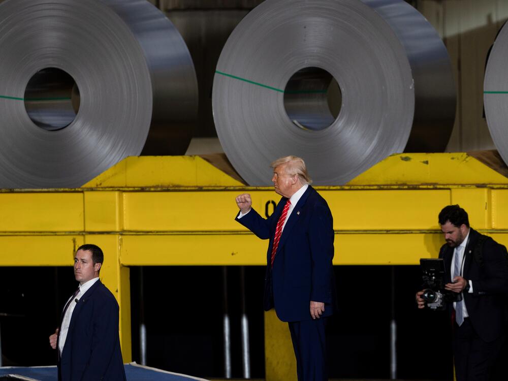 President Trump announced plans to double the tariff on imported steel while visiting a US Steel plant in West Mifflin, Pennsylvania.