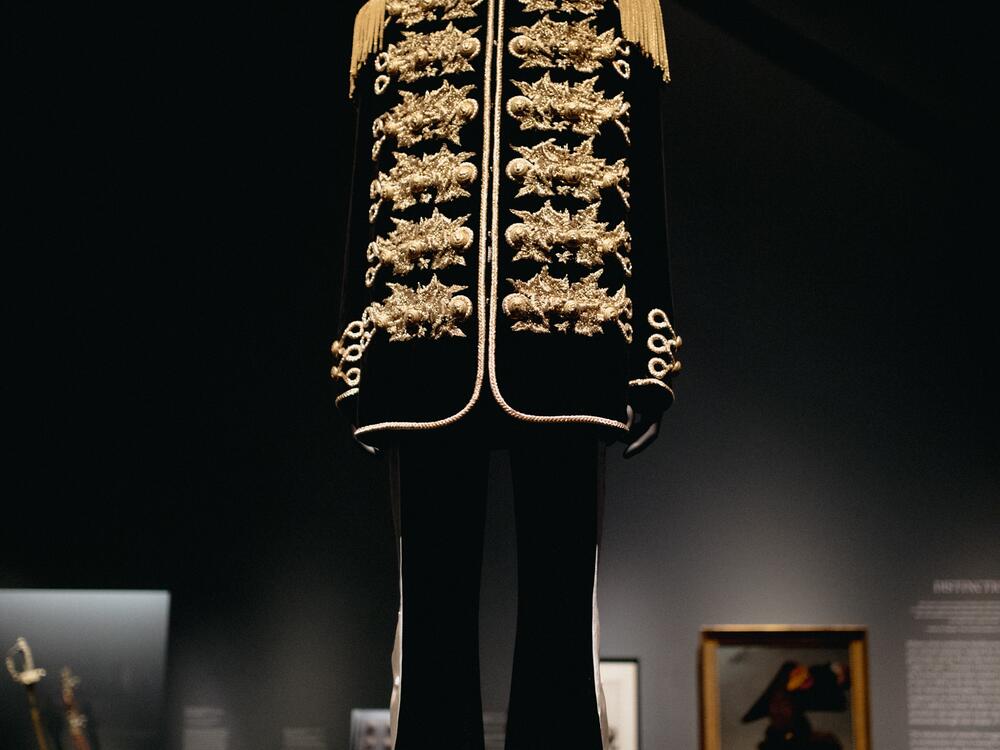A military inspired outfit on display in the 