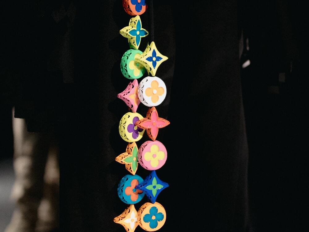 Colorful beadwork adorns one exhibition designs.