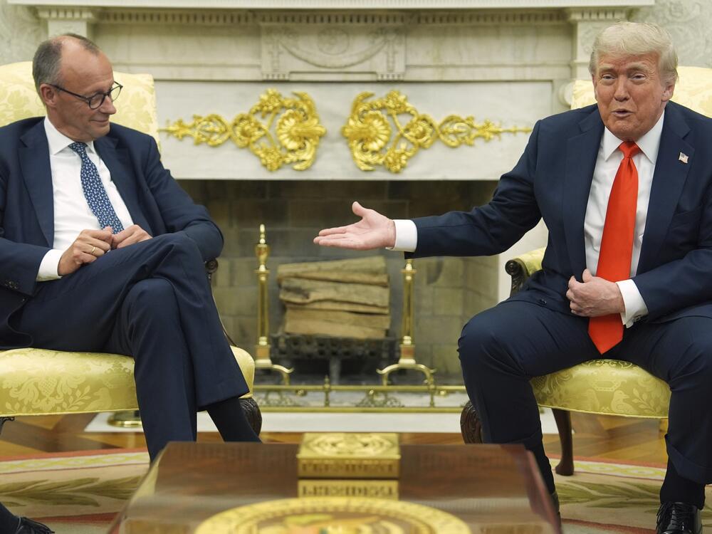 President Donald Trump, right, meets Germany's Chancellor Friedrich Merz in the Oval Office of the White House on Thursday.