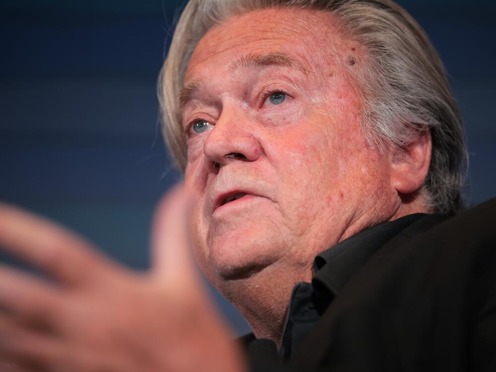 Steve Bannon speaks during the Semafor World Economy Summit 2025 at Conrad Washington on April 23 in Washington, DC.