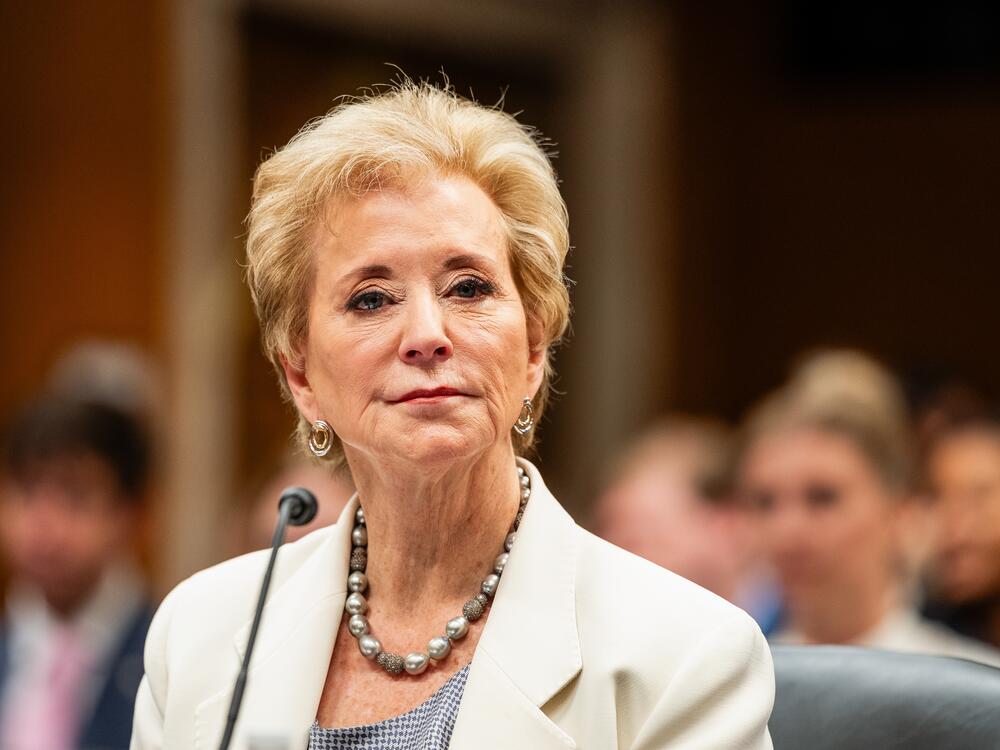 Linda McMahon, U.S. Secretary of Education, during a Senate appropriations subcommittee hearing in Washington.