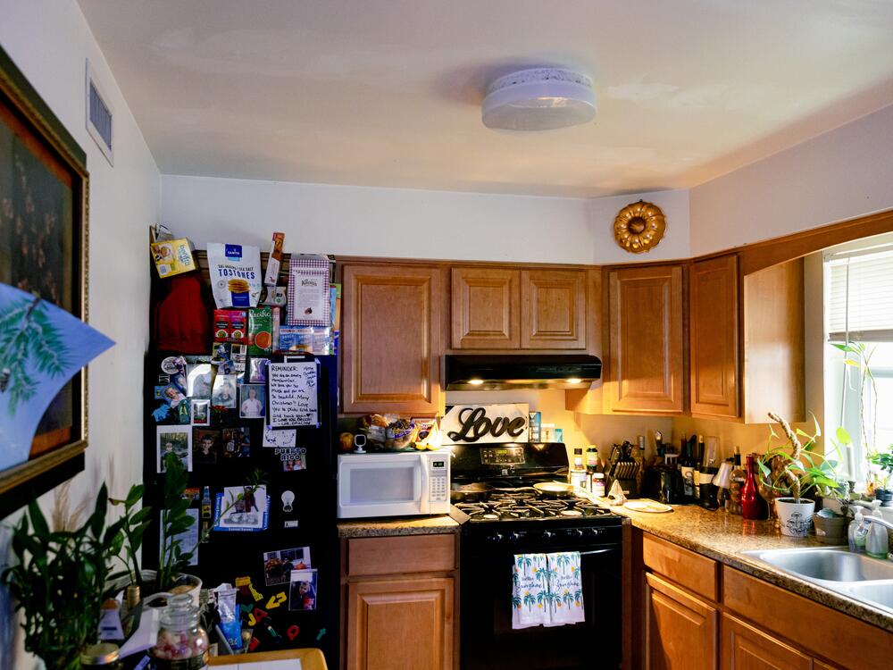 The kitchen in Becca Morris' home. She was able to stop working for more than a year — and get a break on her rent — to complete a nursing degree.
