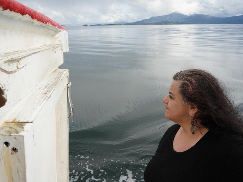 Leticia Caro, Reinaldo's daughter, stands outside the rear cabin of the Calipso.
