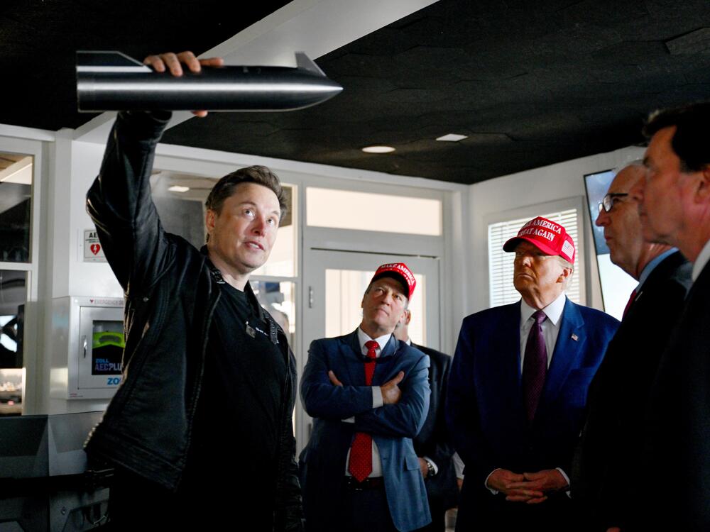 Elon Musk gives a tour to then-President-elect Trump and lawmakers of the control room before the launch of a SpaceX Starship rocket on Nov. 19, 2024, in Brownsville, Texas. Musk's businesses have been built with billions of dollars of government support that could be at risk after his relationship with Trump ruptured this week.