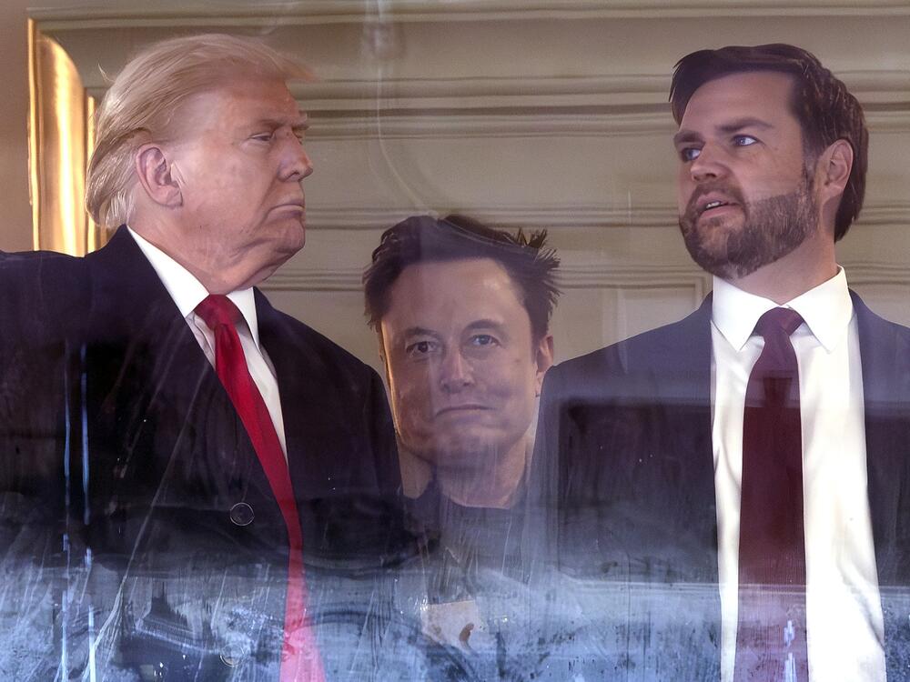 Trump, Musk and now-Vice President Vance attend the 125th Army-Navy football game on Dec. 14, 2024, in Landover, Md. After the election and in the first months of the administration, Musk was often spotted at Trump's side.