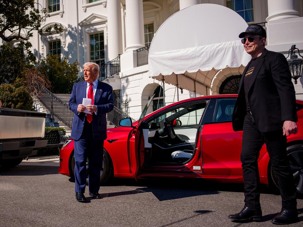 President Trump and Musk inspect Tesla vehicles in front of the White House on March 11.