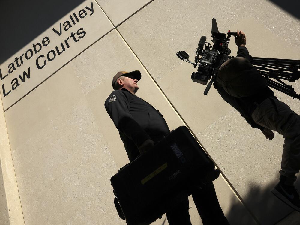 Media crews assemble outside Latrobe Valley Magistrates' Court in May.