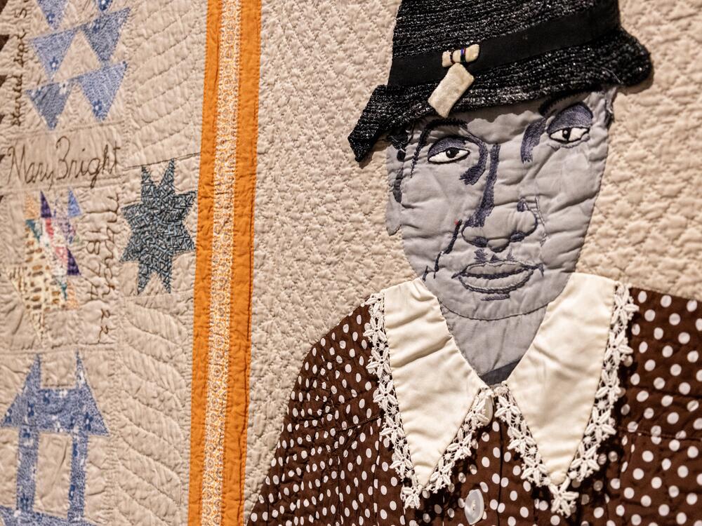 Artist Alice Neal made this quilt, <em>Mary Bright Commemorative Quilt (with Dresden Plate, Monkey Wrench, Wild Goose Chase, Fan, Basket of Flowers, Star of Lemoyne, Nine Patch Blocks)</em>, in honor of her mother. It's a bequest of the Eli Leon Living Trust, BAMPFA.<br>