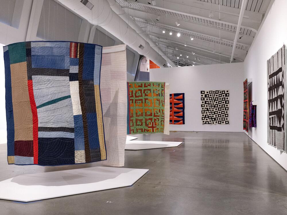 Installation view of the exhibition <em>Routed West: Twentieth-Century African American Quilts in California, </em>June 8, 2025—November 30, 2025, BAMPFA, University of California, Berkeley. 