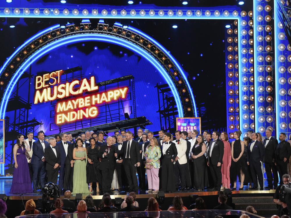 The cast and crew of <em>Maybe Happy Ending</em> accept the award for Best Musical during the 78th Annual Tony Awards.