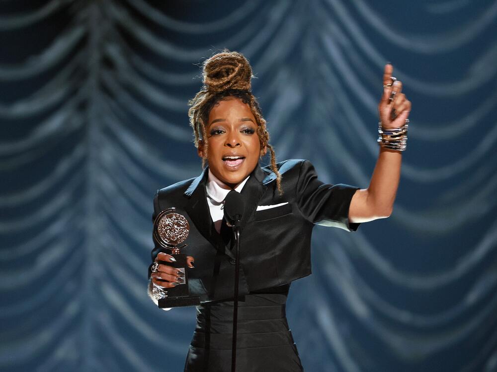 Kara Young accepts the Best Performance by an Actress in a Featured Role in a Play award for <em>Purpose</em>.