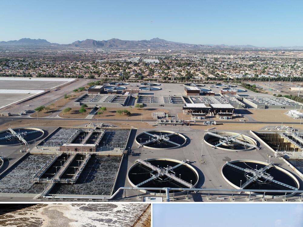 The Clark County Water Reclamation District's main plant in Las Vegas, Nevada, treats over 100 million gallons of sewage every day. It then releases clean water into the Las Vegas Wash, which flows to Lake Mead. 