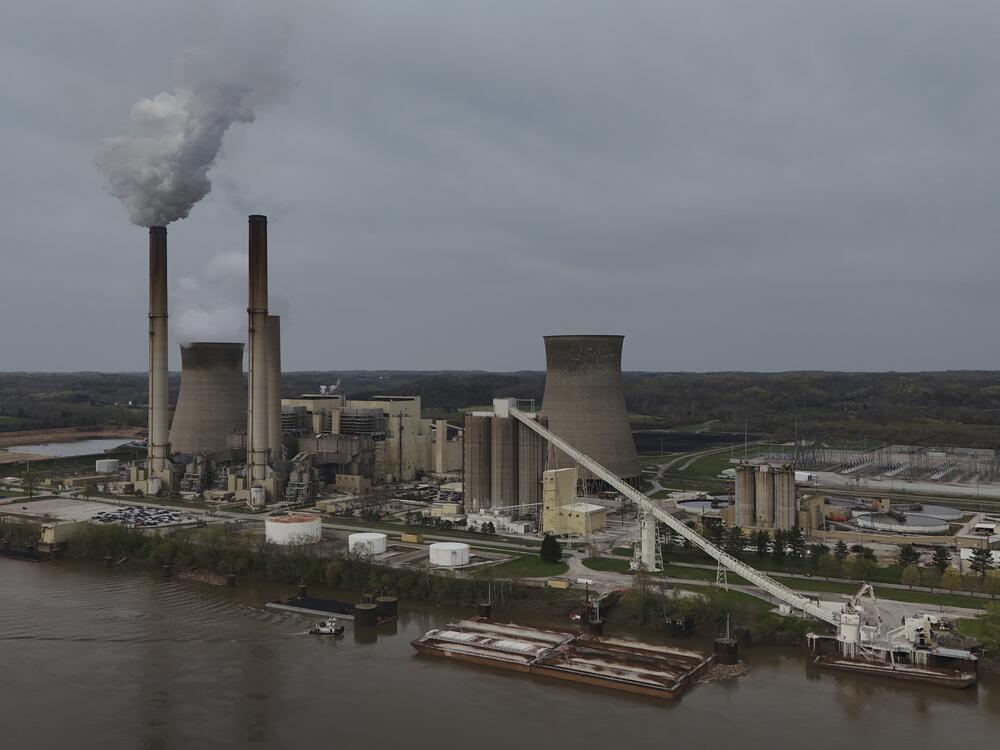 The Gen. James Gavin Power Plant, a coal-fired power plant, operates Monday, April 14, 2025, in Cheshire, Ohio.