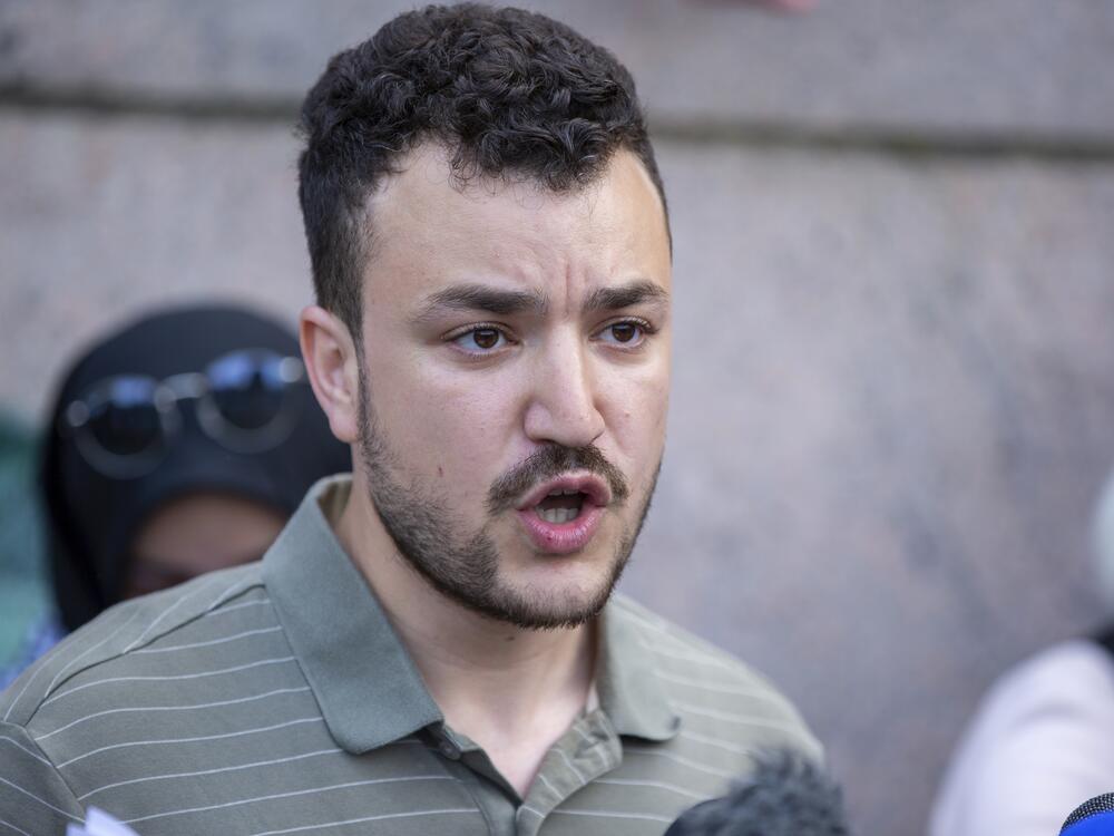 Student negotiator Mahmoud Khalil on the Columbia University campus in New York at a pro-Palestinian protest encampment on Monday, April 29, 2024.