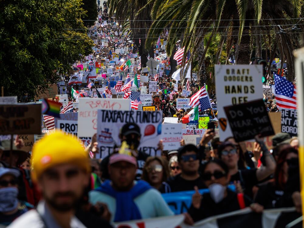 San Francisco: Thousands of protesters march down Dolores Street.