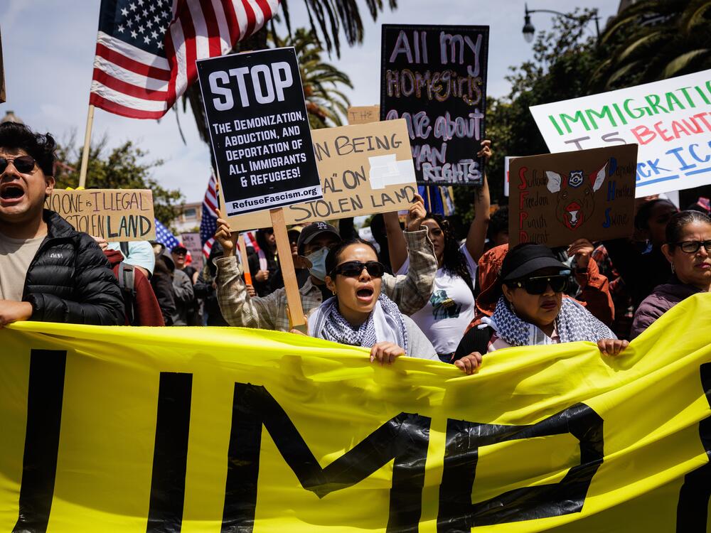 San Francisco: Thousands of protesters march down Dolores Street.