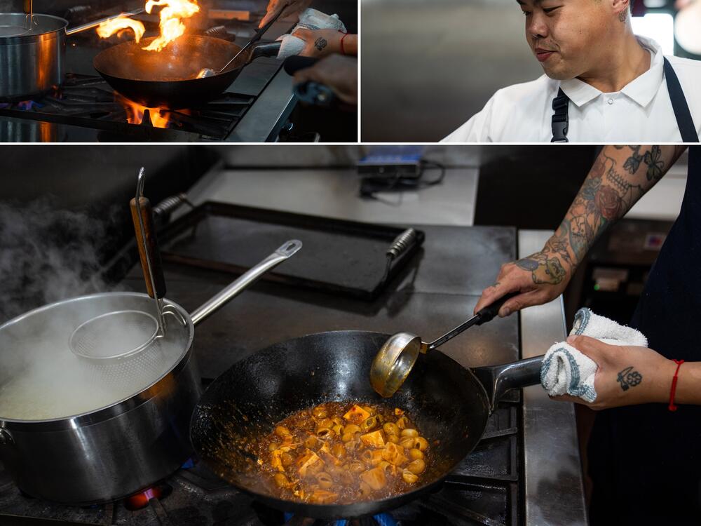 Chef Wang brings the heat for chili tofu — an homage to the dish that he and Corrie shared on their first date.