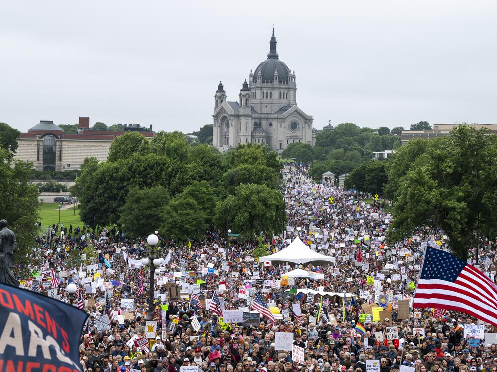 St. Paul: Demonstrators rally outside the Minnesota State Capitol building.