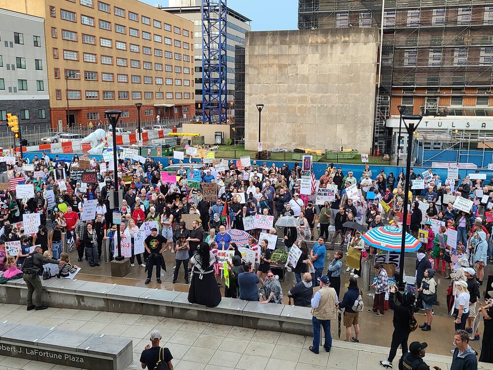 Tulsa: Protesters gather for protest in downtown Tulsa.