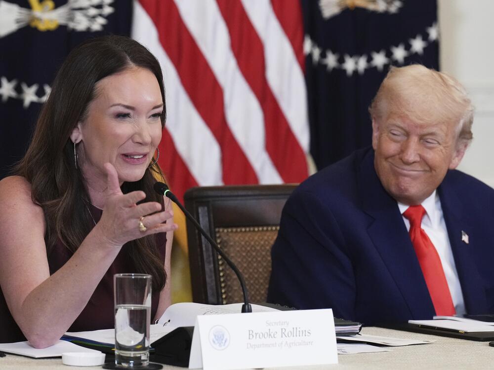 Agriculture Secretary Brooke Rollins, left, and President Trump attend a Make America Healthy Again (MAHA) Commission Event in the White House May 22.