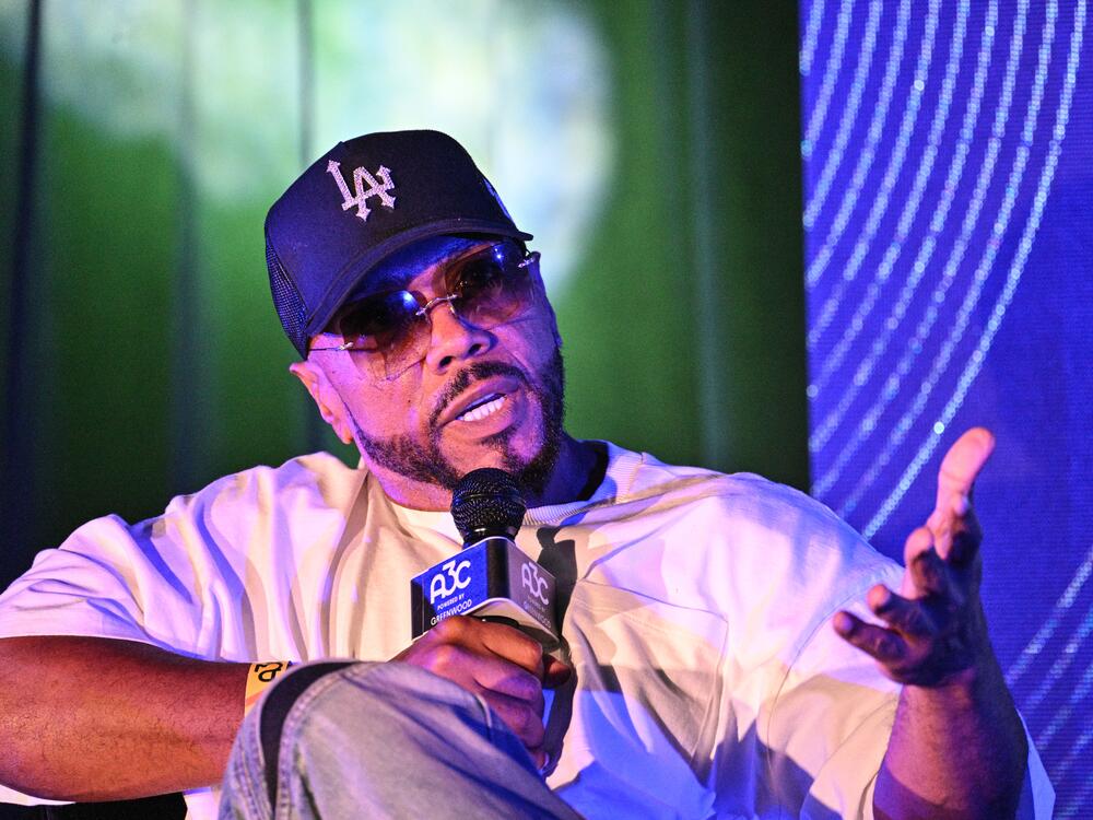 Timbaland speaks at the 2023 A3C conference in Atlanta. The Grammy-winning hip-hop producer has launched an AI music company, Stage Zero, with the goal of creating a stable of digital 
