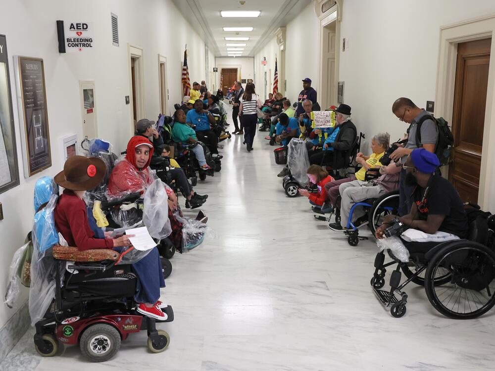 Members of the disability rights group ADAPT showed up to protest the markup of the budget reconciliation of the House Energy And Commerce Committee on May 13 in Washington, D.C.