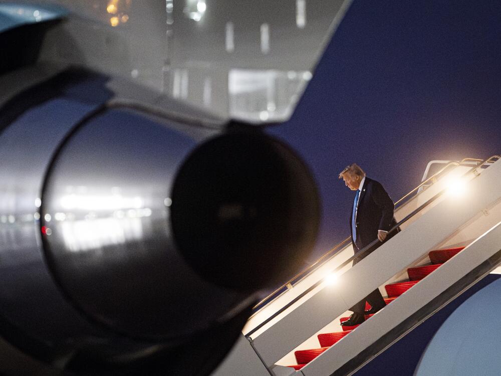 President Trump leaves Air Force One after returning from Canada on June 17, 2025. Trump left the G7 summit a day early to return to Washington to deal with the conflict between Israel and Iran.