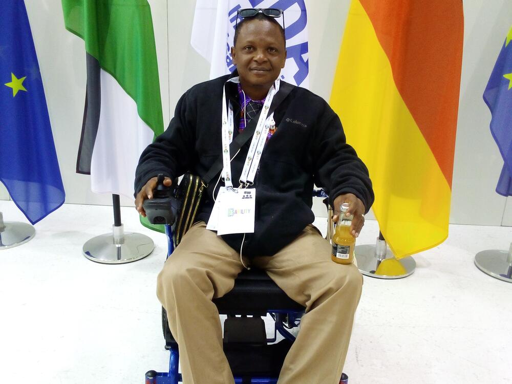 Abdul-Rahman Edward Koroma at the Global Disability Summit in Berlin this past April. The disability rights advocate from Sierra Leone could not attend a United Nations conference in New York because of the Trump administration's travel restrictions. He uses a wheelchair because of injuries in a traffic accident.