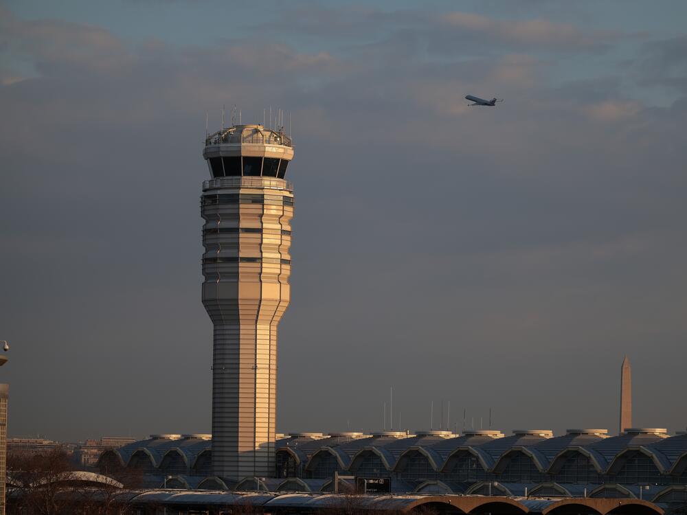 The air traffic control tower at Ronald Reagan Washington National Airport on Jan. 29, 2025, outside of Washington, D.C.