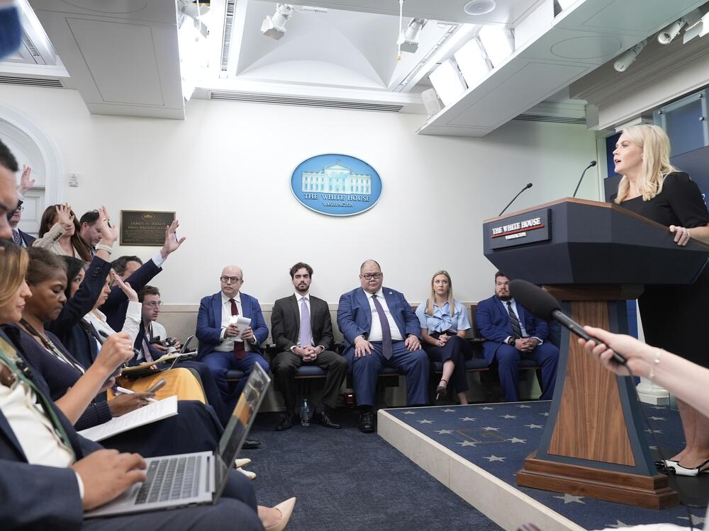 White House press secretary Karoline Leavitt speaks with reporters in the James Brady Press Briefing Room at the White House, Thursday, June 19, 2025, in Washington.