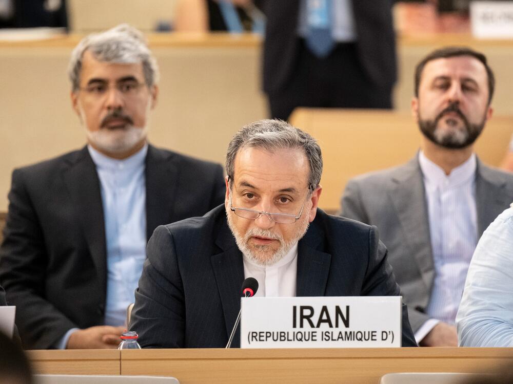 Abbas Araghchi, Iran's foreign minister, during a news conference at the United Nations office in Geneva, Switzerland, on Friday. Iran maintained Friday it won't negotiate with the U.S. while an Israeli assault continues.
