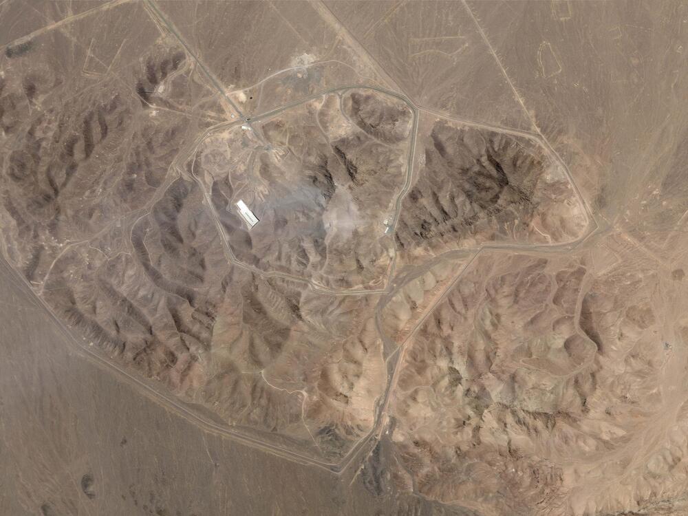 This satellite picture by Planet Labs PBC shows Iran's underground nuclear enrichment site at Fordo after a U.S. airstrike targeted the facility Sunday.
