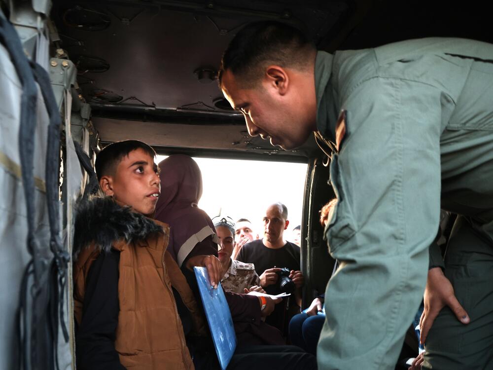 Young patients from Gaza near the King Hussein (Allenby) Bridge on May 14, after being evacuated by the Jordanian military for medical treatment in Jordan. Jordan's King Abdullah promised President Trump in February to bring in 2,000 children from Gaza for life-saving treatment.