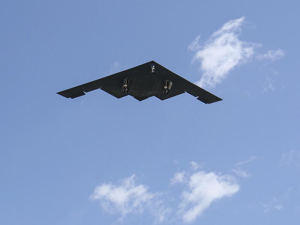 A B-2 bomber arrives at Whiteman Air Force Base in Missouri on Sunday.