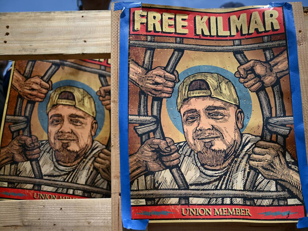 Protestors call for the release of Maryland resident Kilmar Abrego Garcia, who was deported to CECOT prison in El Salvador before the administration of US President Donald Trump admitted he was sent there due to an 