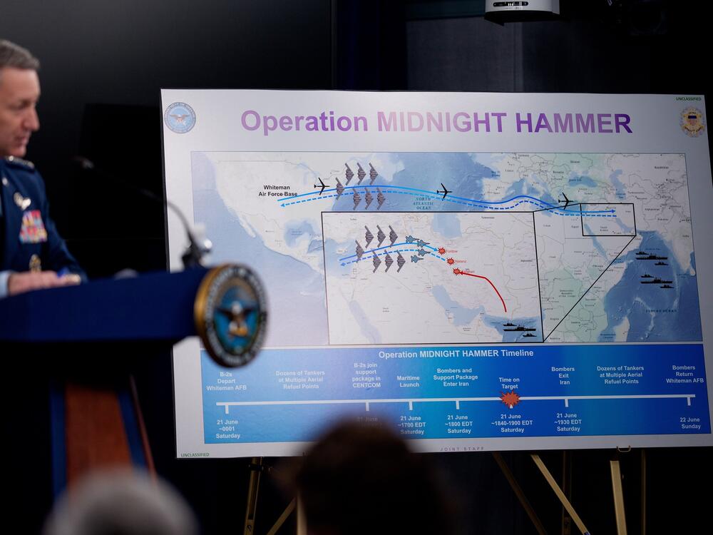Chairman of the Joint Chiefs of Staff Air Force Gen. Dan Caine discusses the mission details of the strike during a news conference at the Pentagon on Sunday.